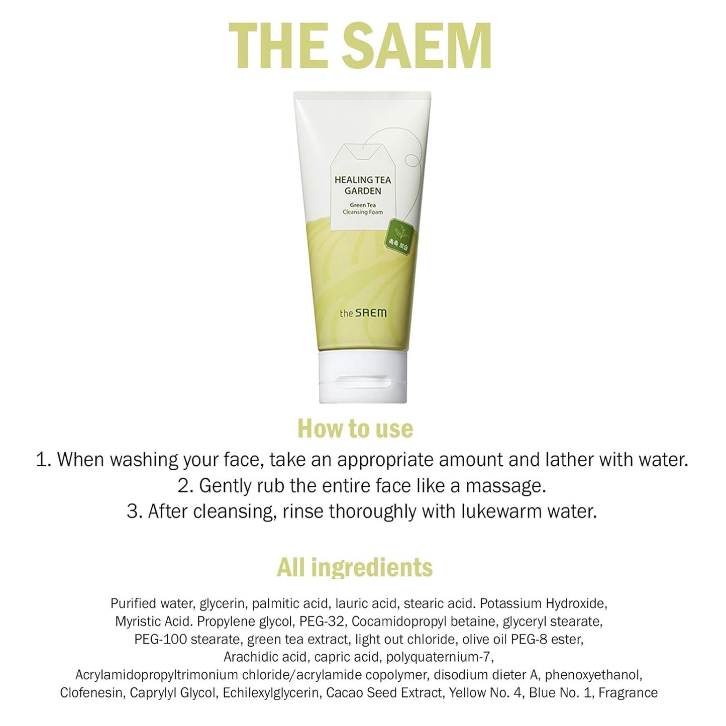 Korean Cosmetic The Saem Healing Tea Garden Cleansing Foam 150ml 4 Types Skin ca