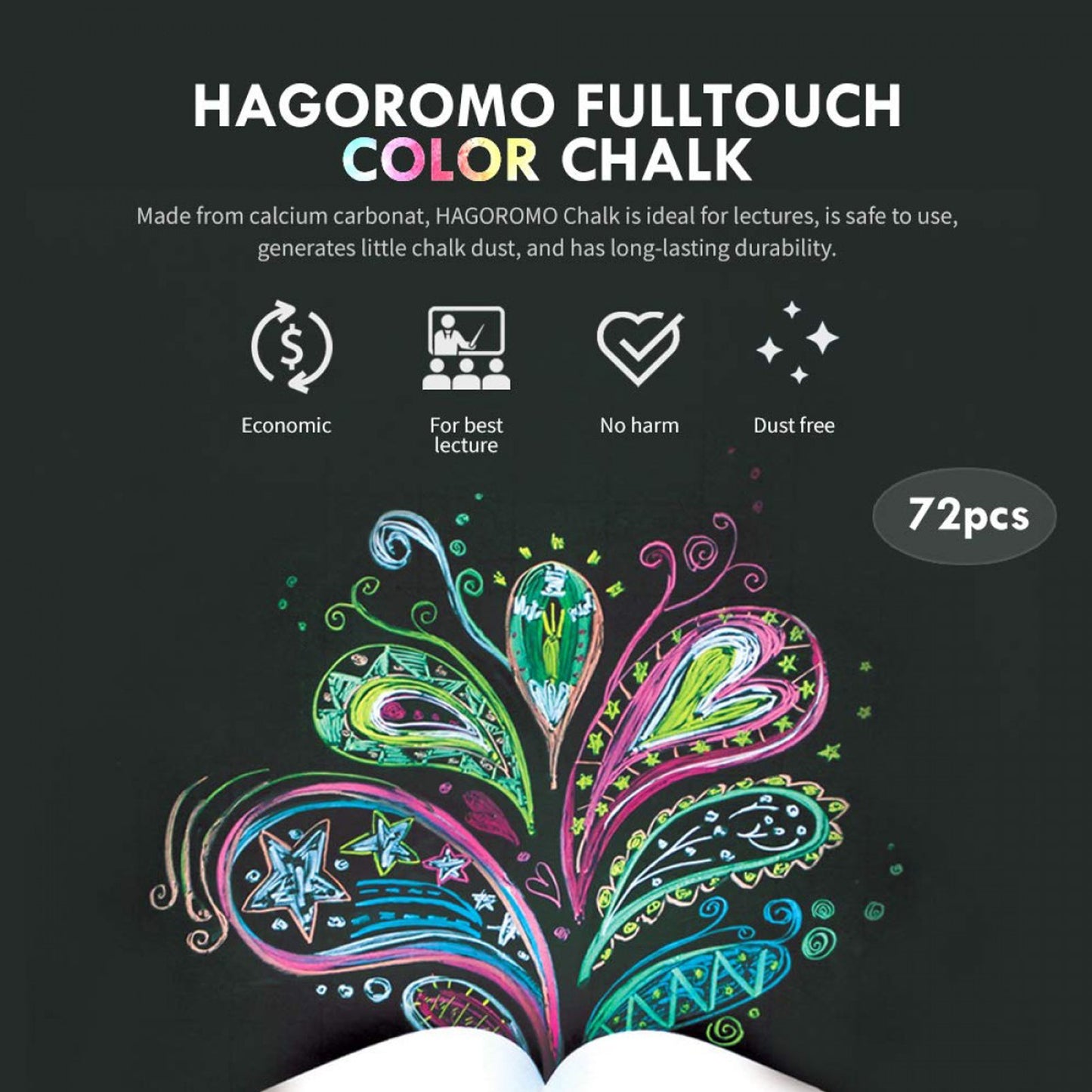 Hagoromo Fulltouch WHITE Chalk 72pcs Dust Free with Finest Calcium Carbonate