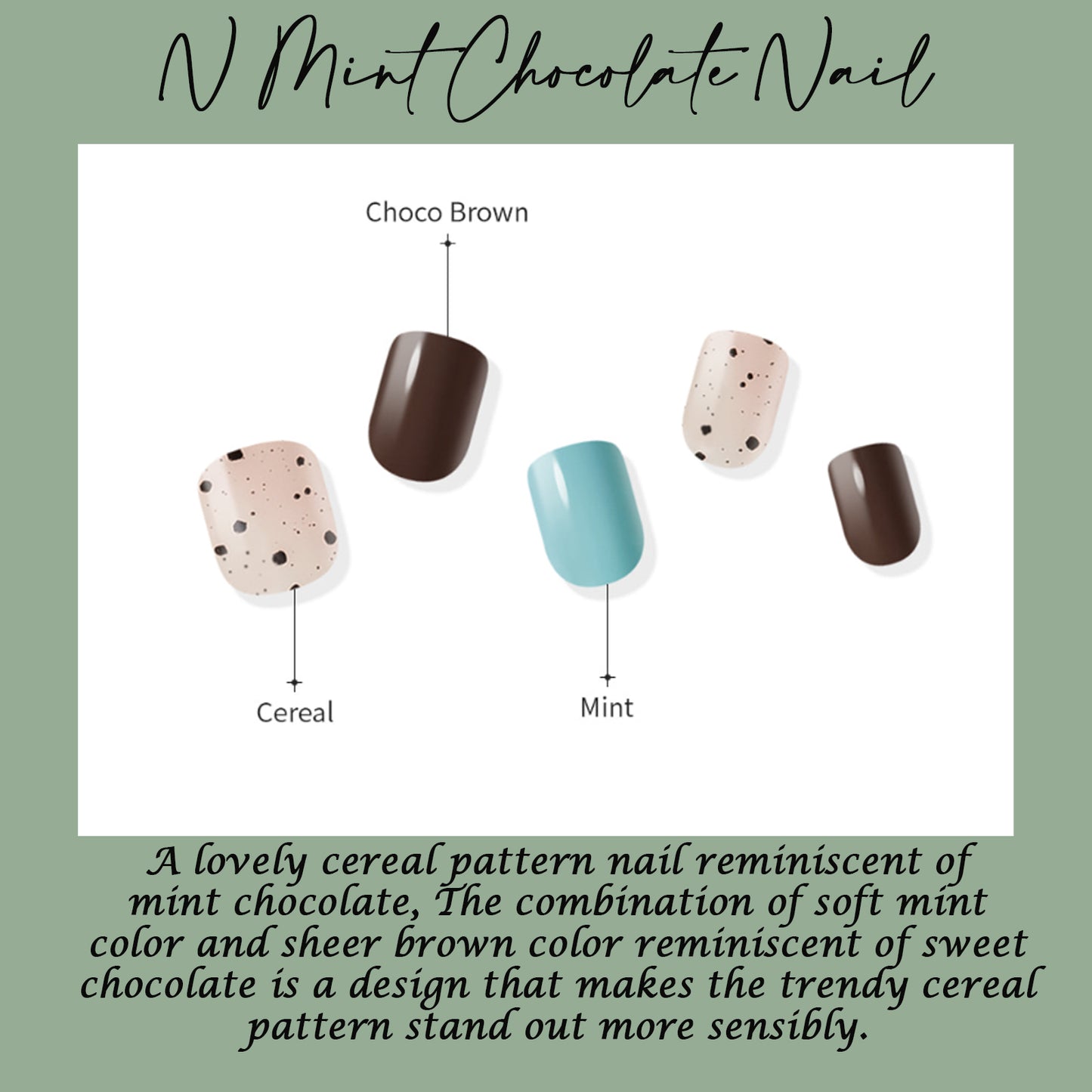 Muzmak (N Mint Chocolate (Short Square) Nail) 36pcs Nail Art Pattern