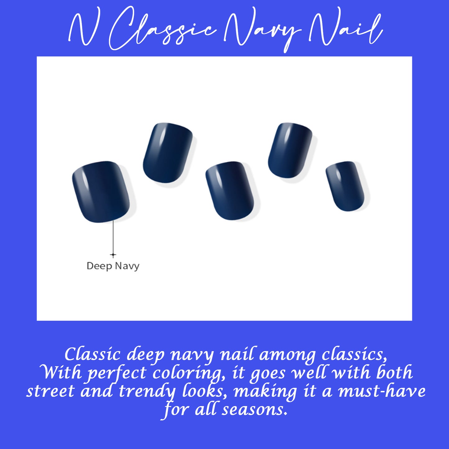 Muzmak (N Classic Navy (Regular Square) Nail) 36pcs Nail Art Pattern Sticker Set Semicure Nail