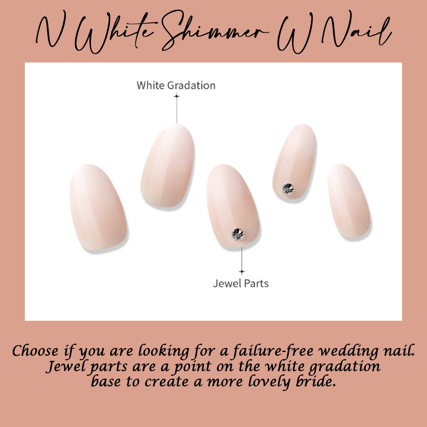 Muzmak (N White Shimmer W (Almond) Nail) 36pcs Nail Art Pattern Sticker Set Semicure Nail