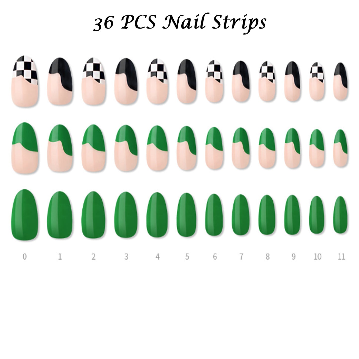 Muzmak (N Green Wave W (Almond) Nail) 36pcs Nail Art Pattern Sticker Set Semicure Nail