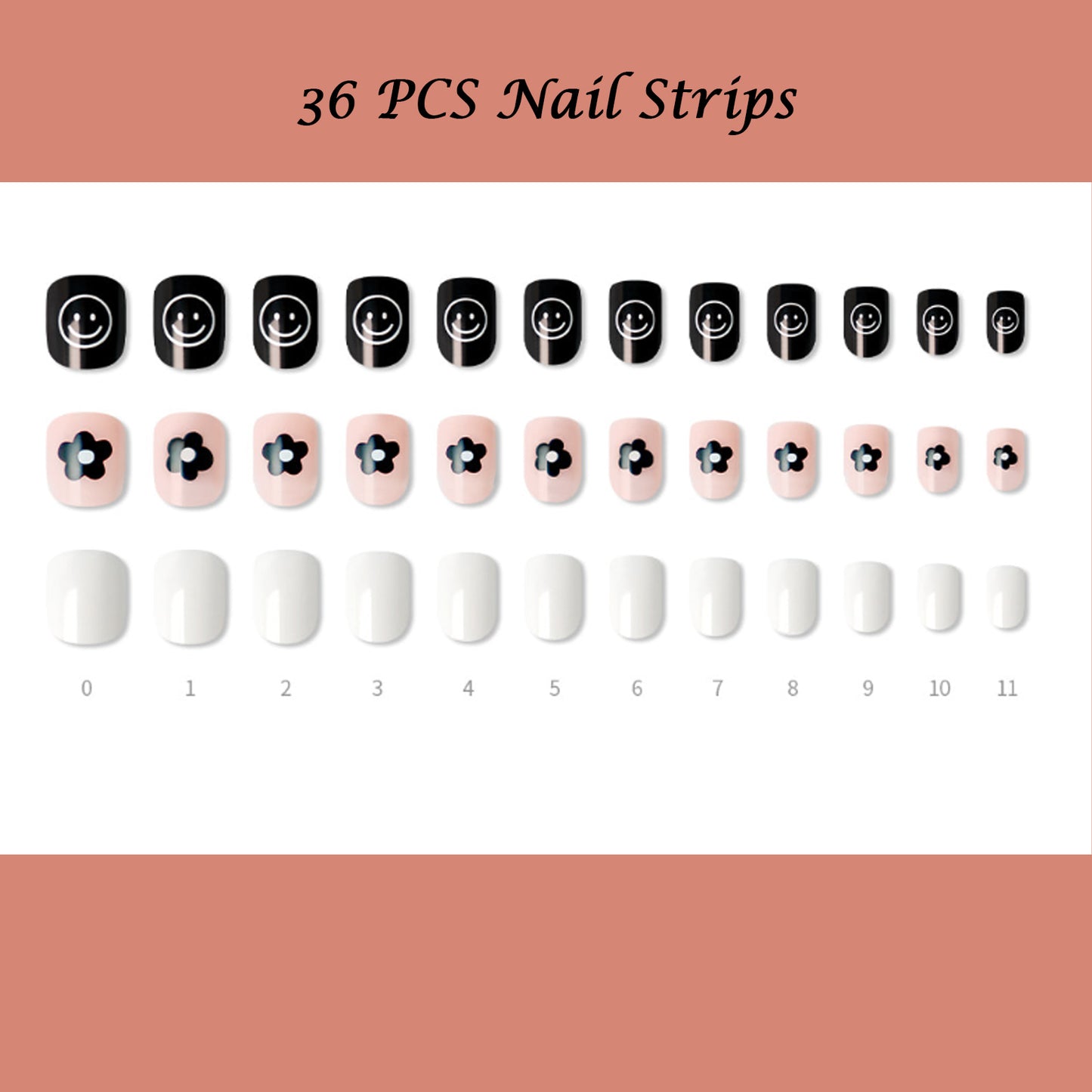 Muzmak ((Short Square) N Smile Flower Nail) 36pcs Nail Art Pattern Sticker Set Semicure Nail