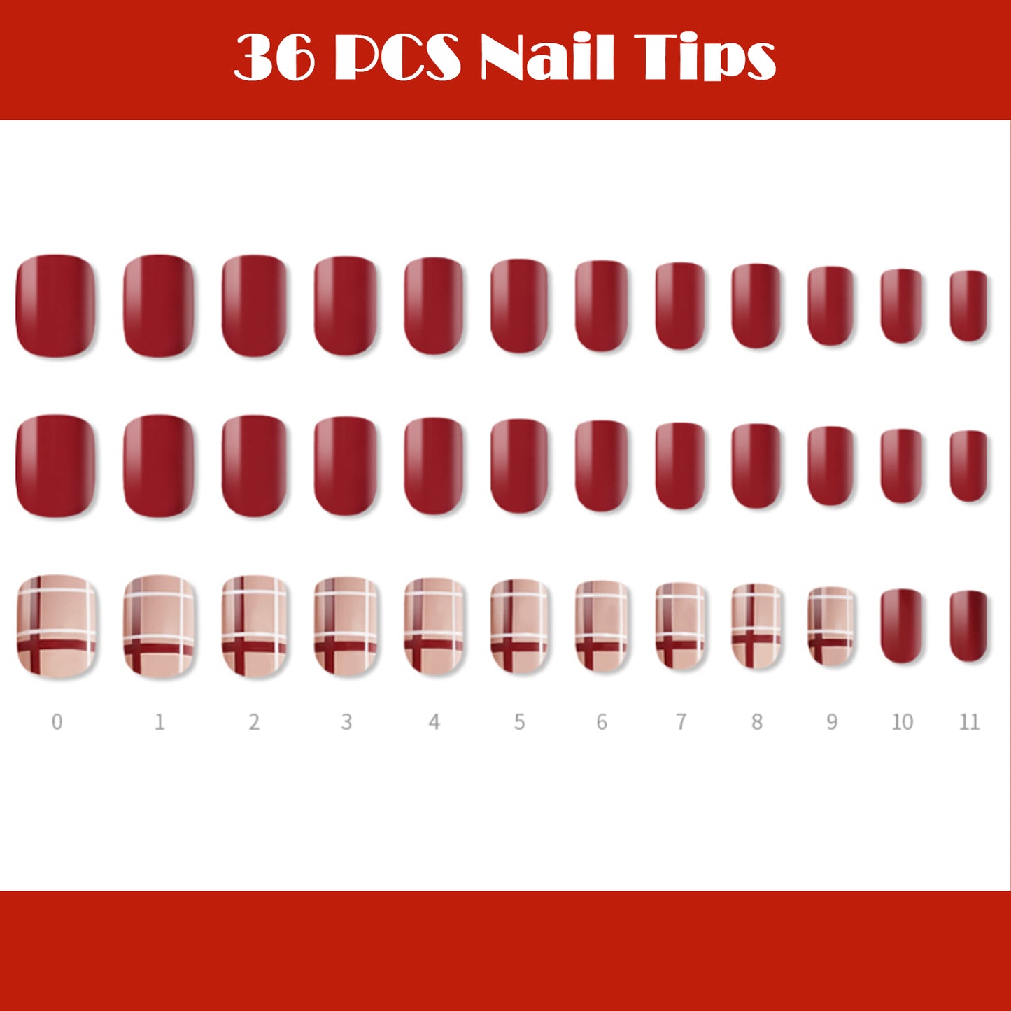 Muzmak ((Regular Square) N About Red Nail) 36pcs Nail Art Pattern Sticker Set Semicure Nail