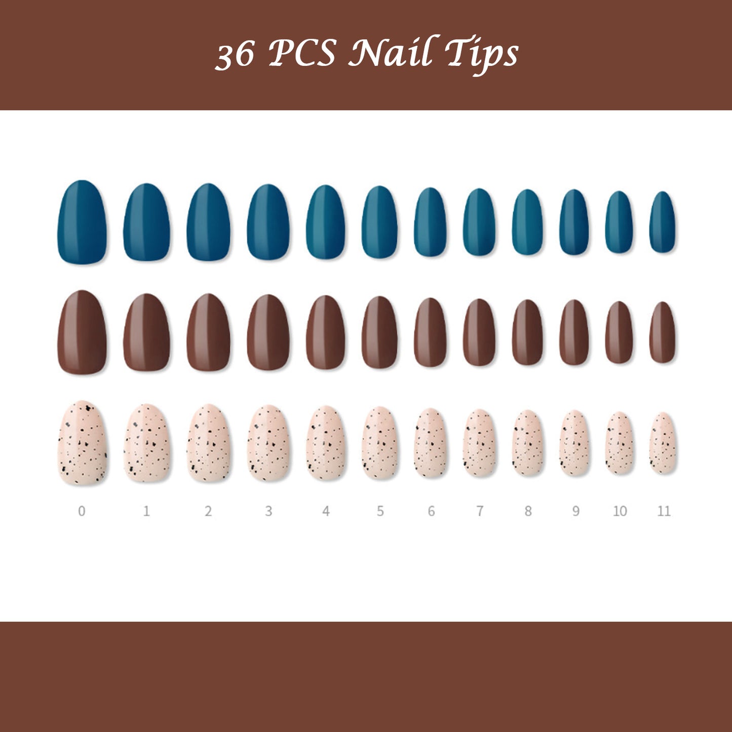 Muzmak ((Almond) N Blue Green Chips Nail) 36pcs Nail Art Pattern Sticker Set Semicure Nail