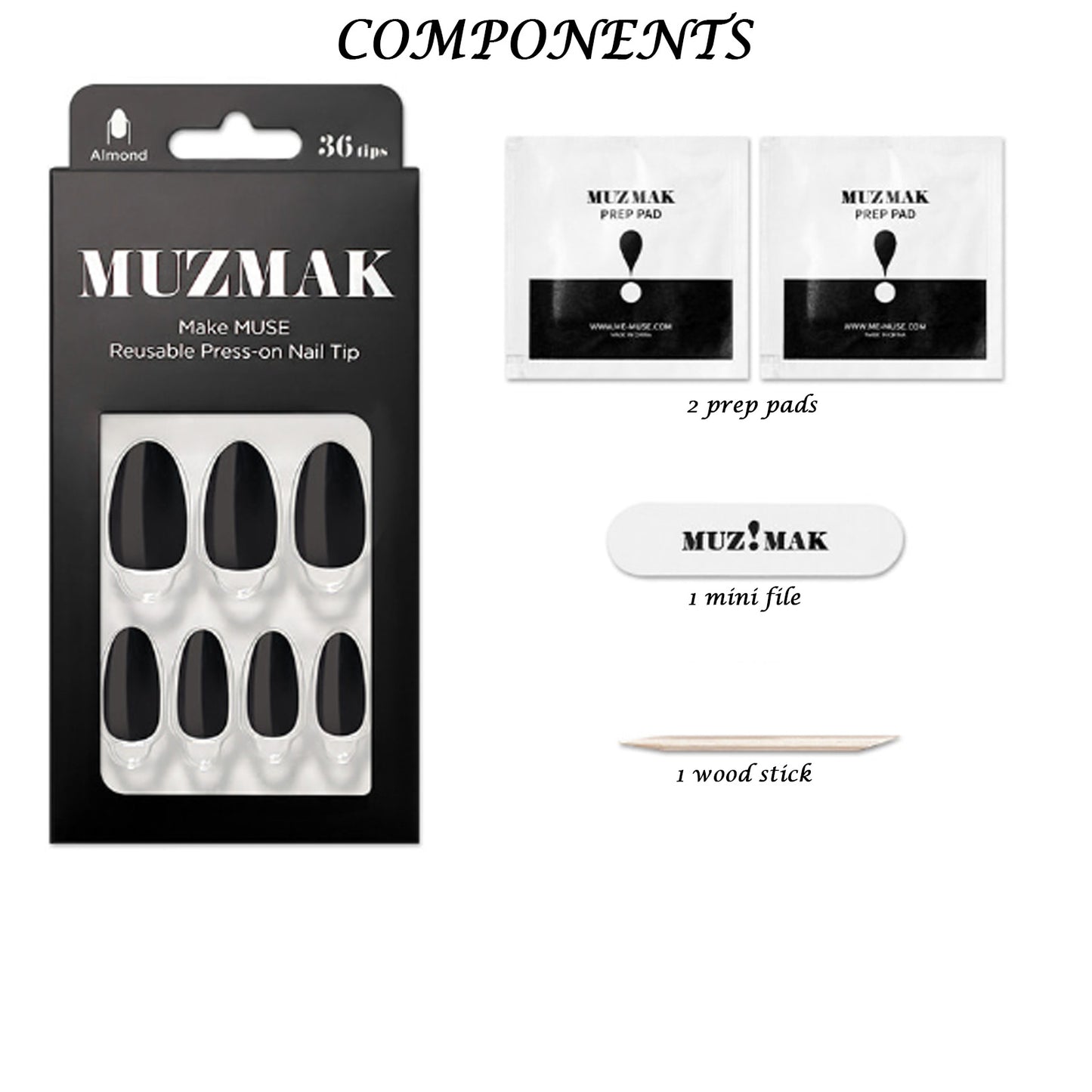 Muzmak (N New Black Nail) 36pcs Nail Art Pattern Sticker Set Semicure Nail