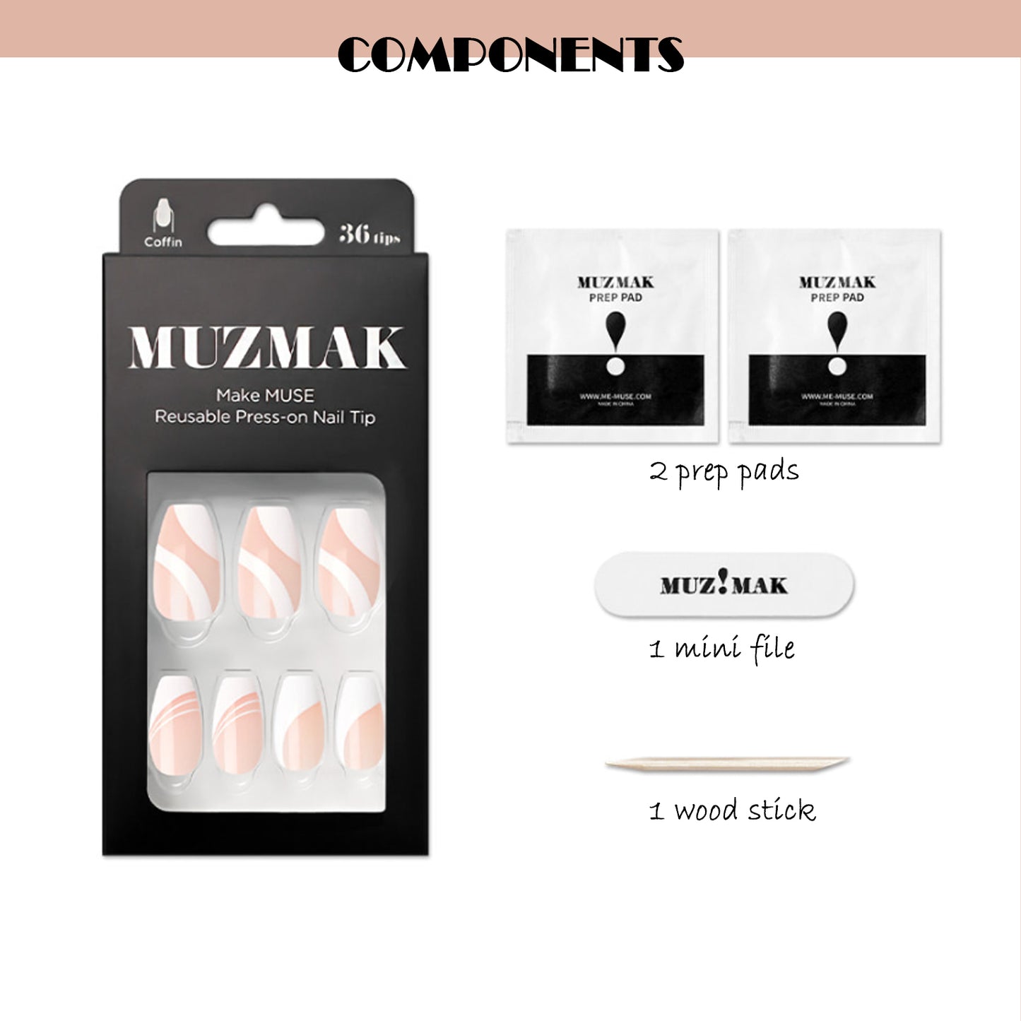 Muzmak (N Swirl Snow White Nail) 36pcs Nail Art Pattern Sticker Set Semicure Nail