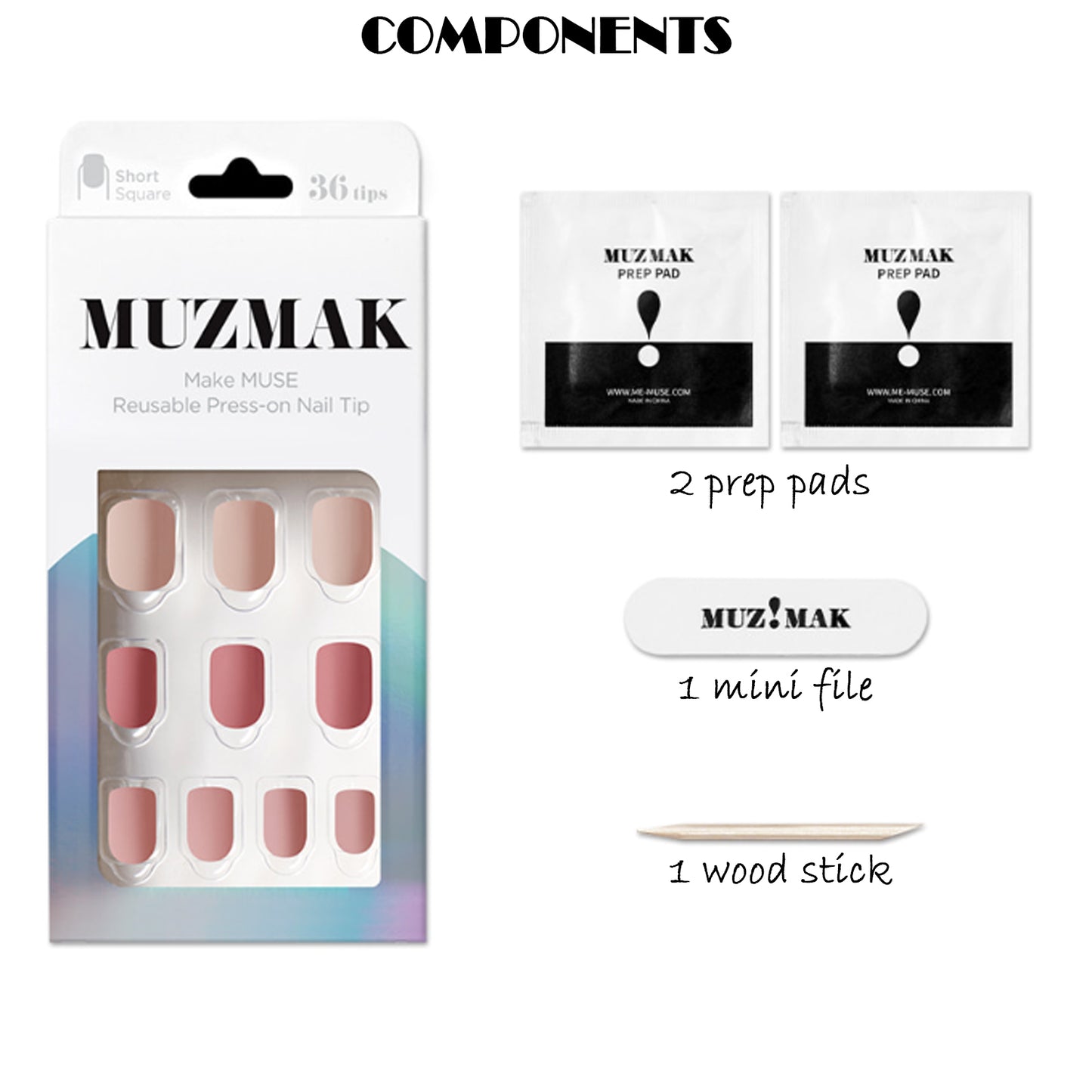 Muzmak (N Cashmere Rose (Short Square) Nail) 36pcs Nail Art Pattern