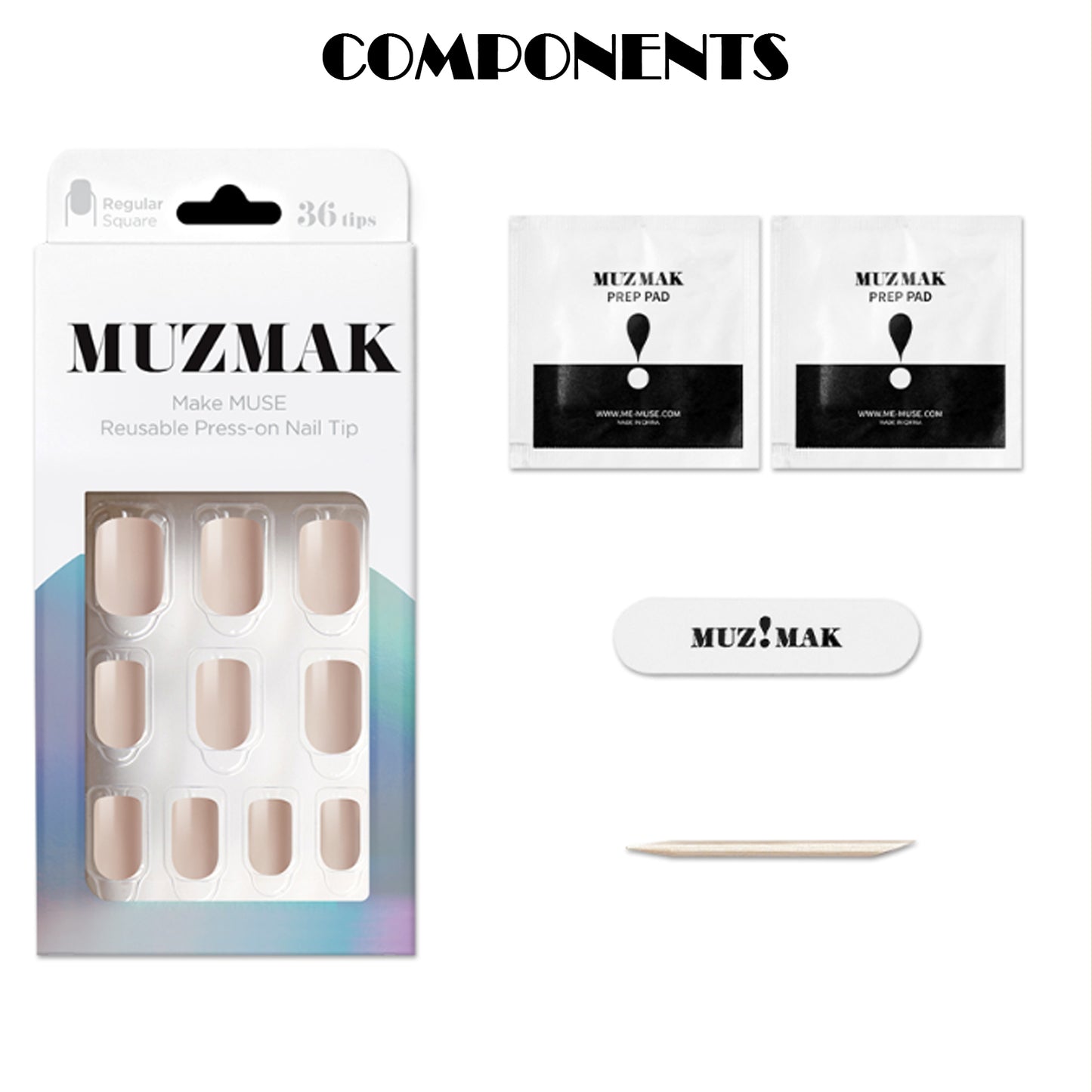 Muzmak (N Cream Beige (Regular Square) Nail) 36pcs Nail Art Pattern Sticker Set Semicure Nail