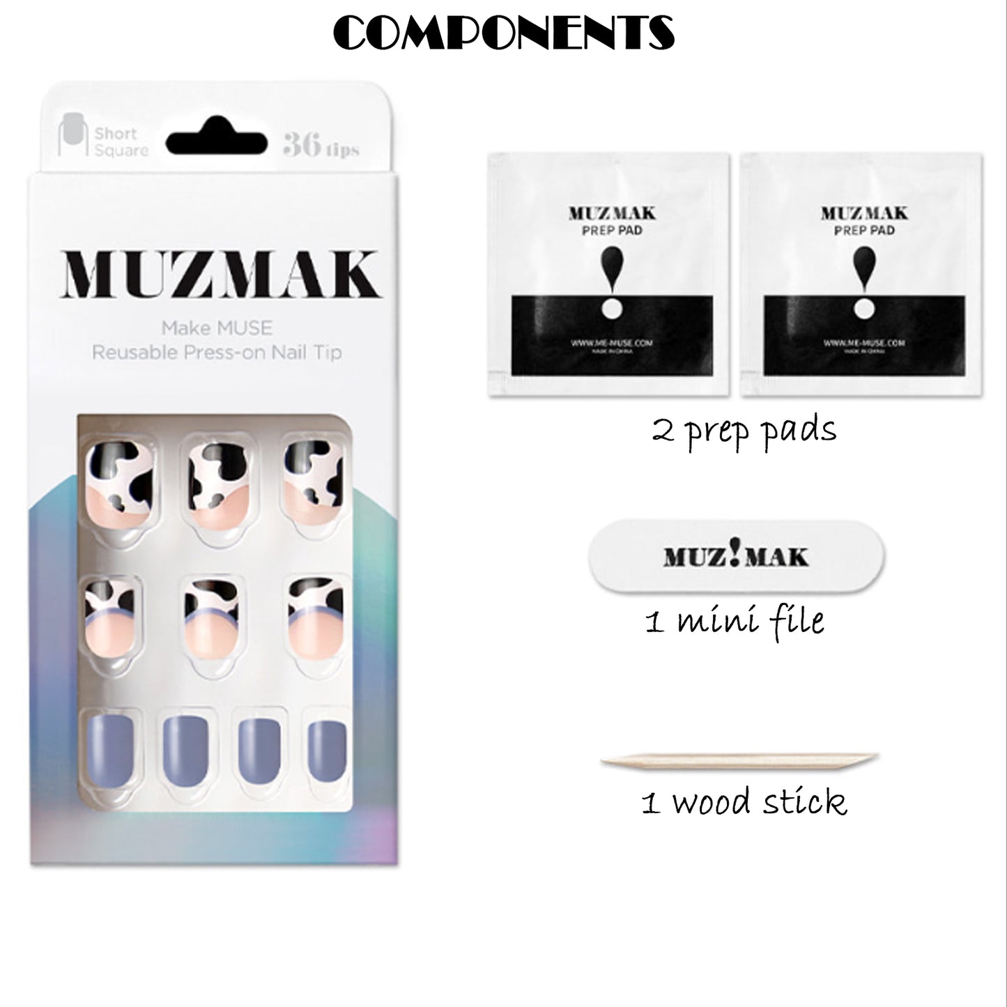 Muzmak (N Cow Point Nail) 36pcs Nail Art Pattern Sticker Set Semicure Nail