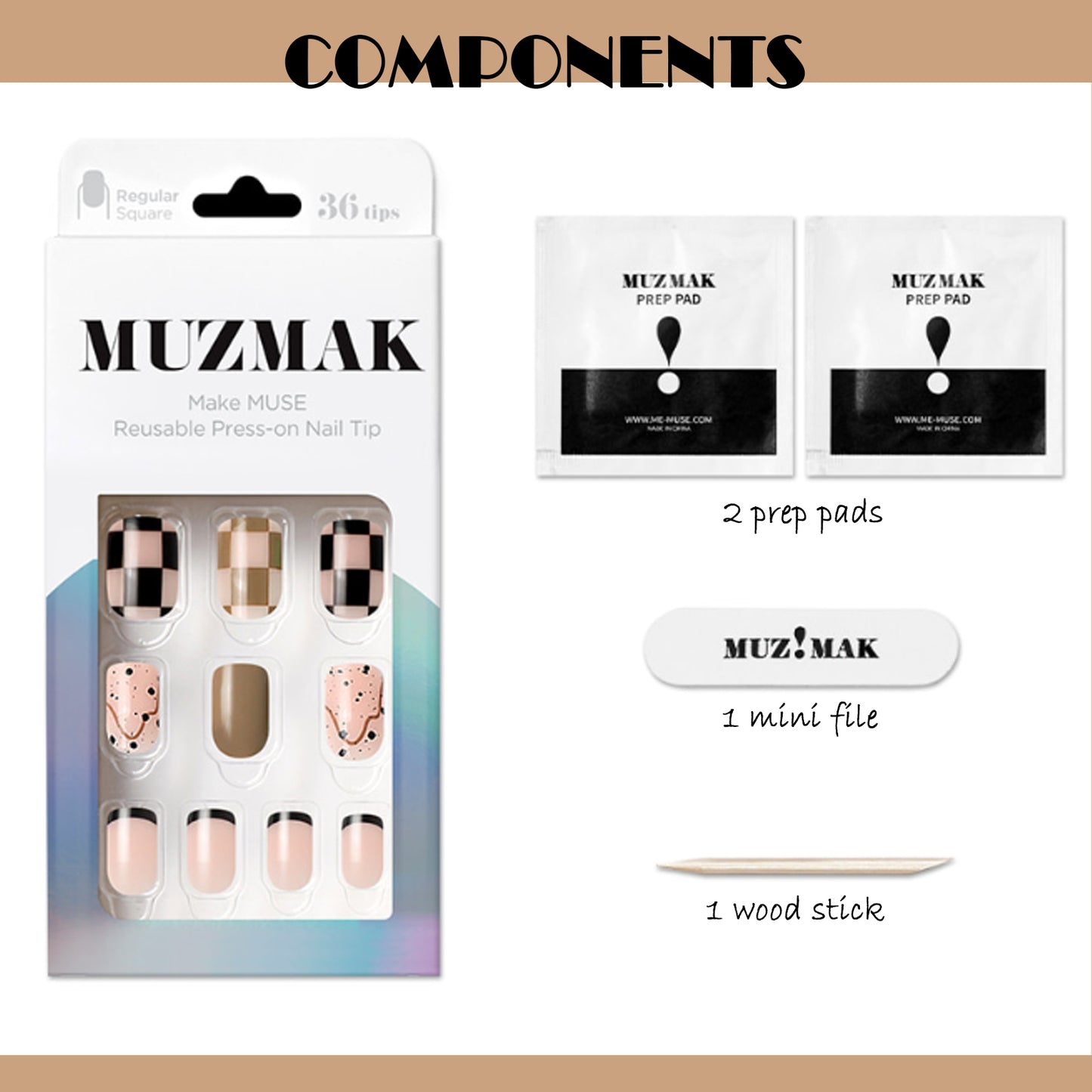 Muzmak (N Egg Milk Tea Nail) 36pcs Nail Art Pattern Sticker Set Semicure Nail