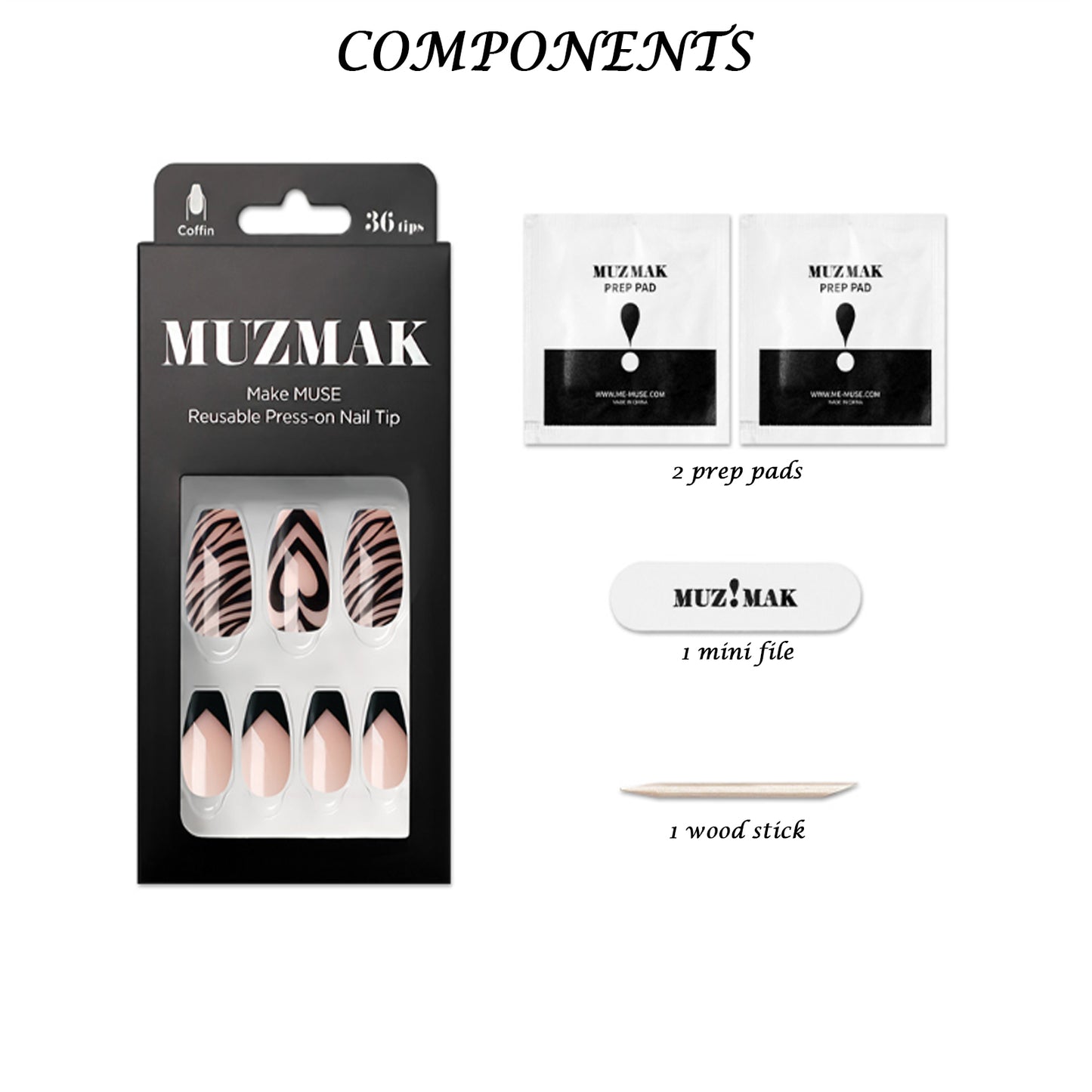 Muzmak (N Awesome Zebra Nail) 36pcs Nail Art Pattern Sticker Set Semicure Nail