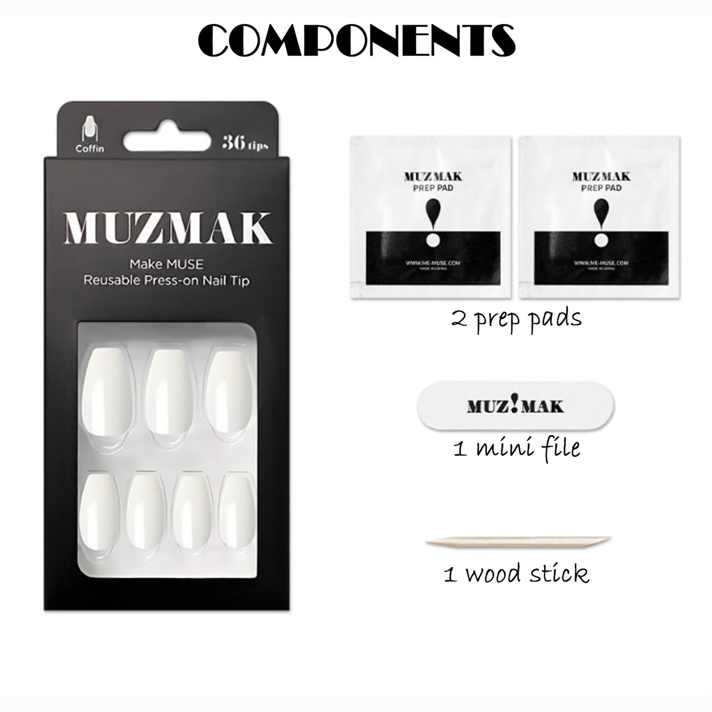 Muzmak (N Edge White Nail) 36pcs Nail Art Pattern Sticker Set Semicure Nail