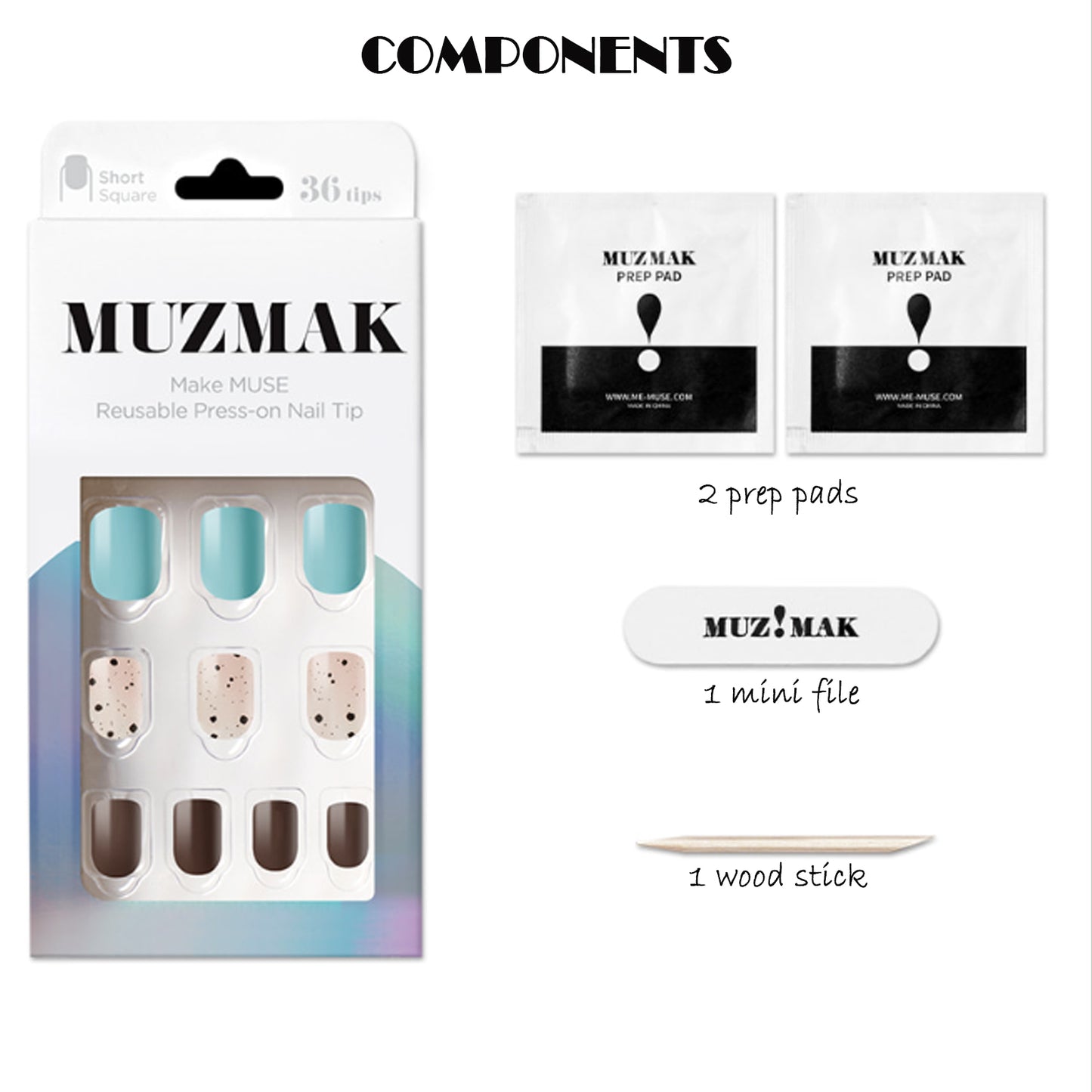 Muzmak (N Mint Chocolate (Short Square) Nail) 36pcs Nail Art Pattern