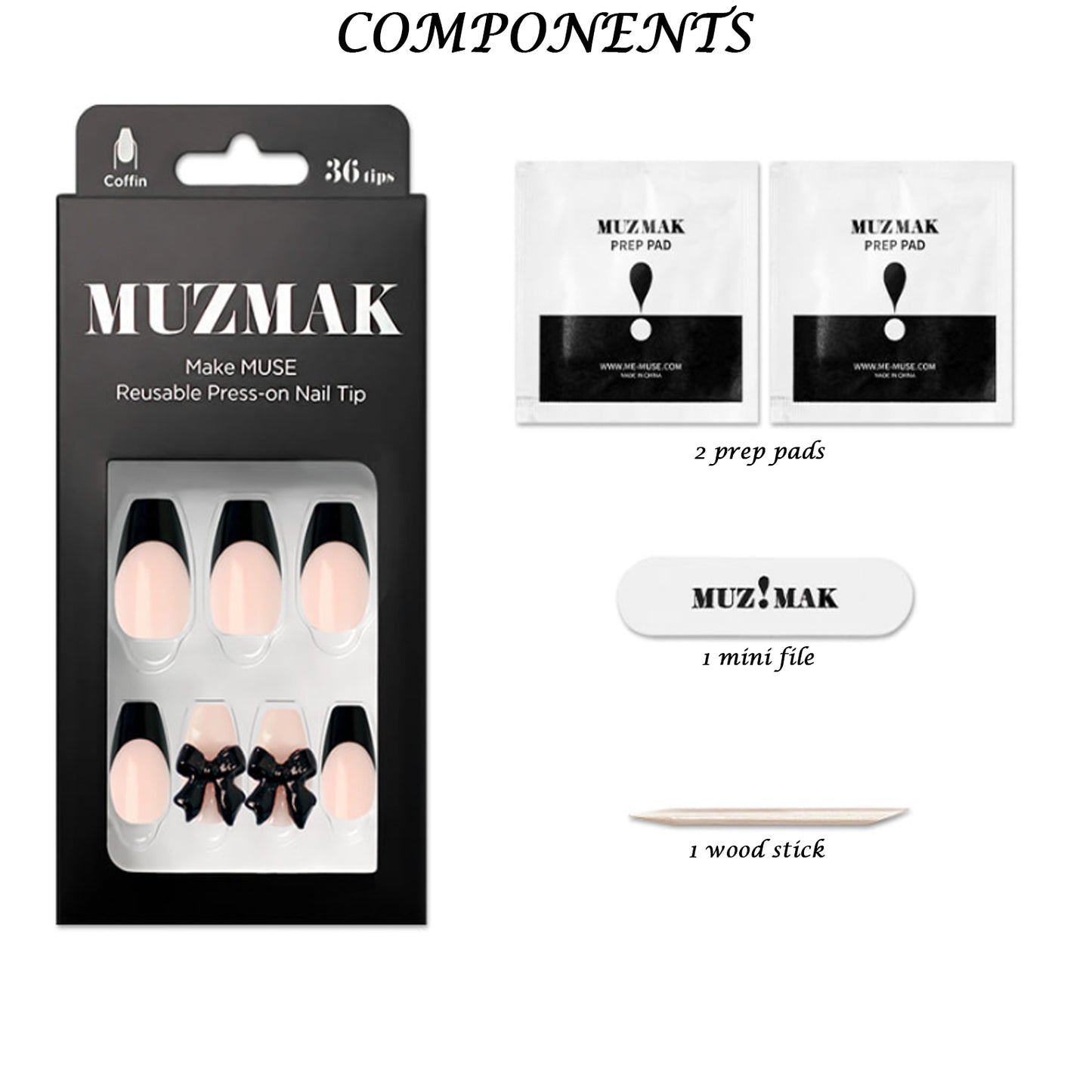 Muzmak ((Coffin) N Black Ribbon Nail) 36pcs Nail Art Pattern Sticker Set Semicure Nail