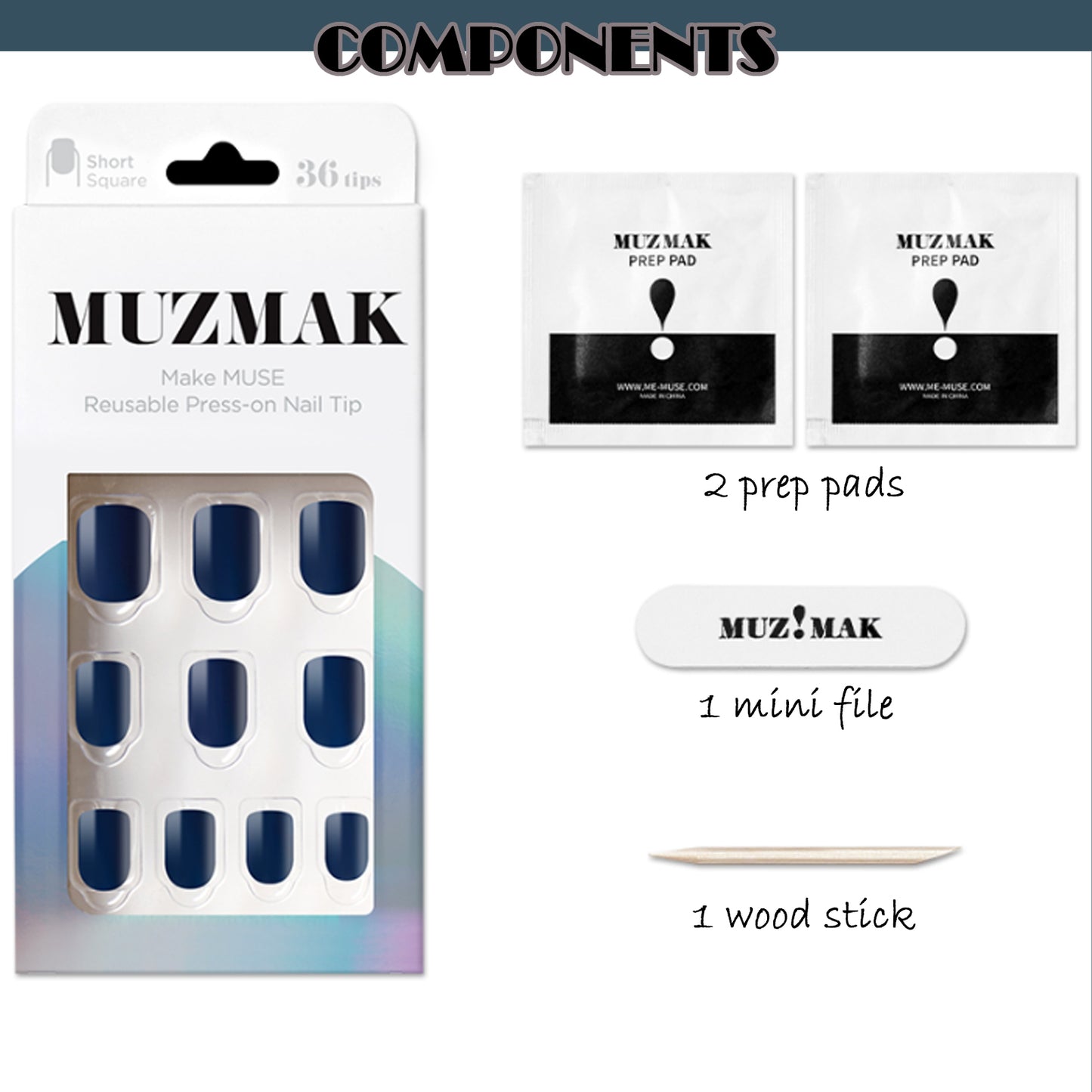 Muzmak (N Classic Navy Nail) 36pcs Nail Art Pattern Sticker Set Semicure Nail