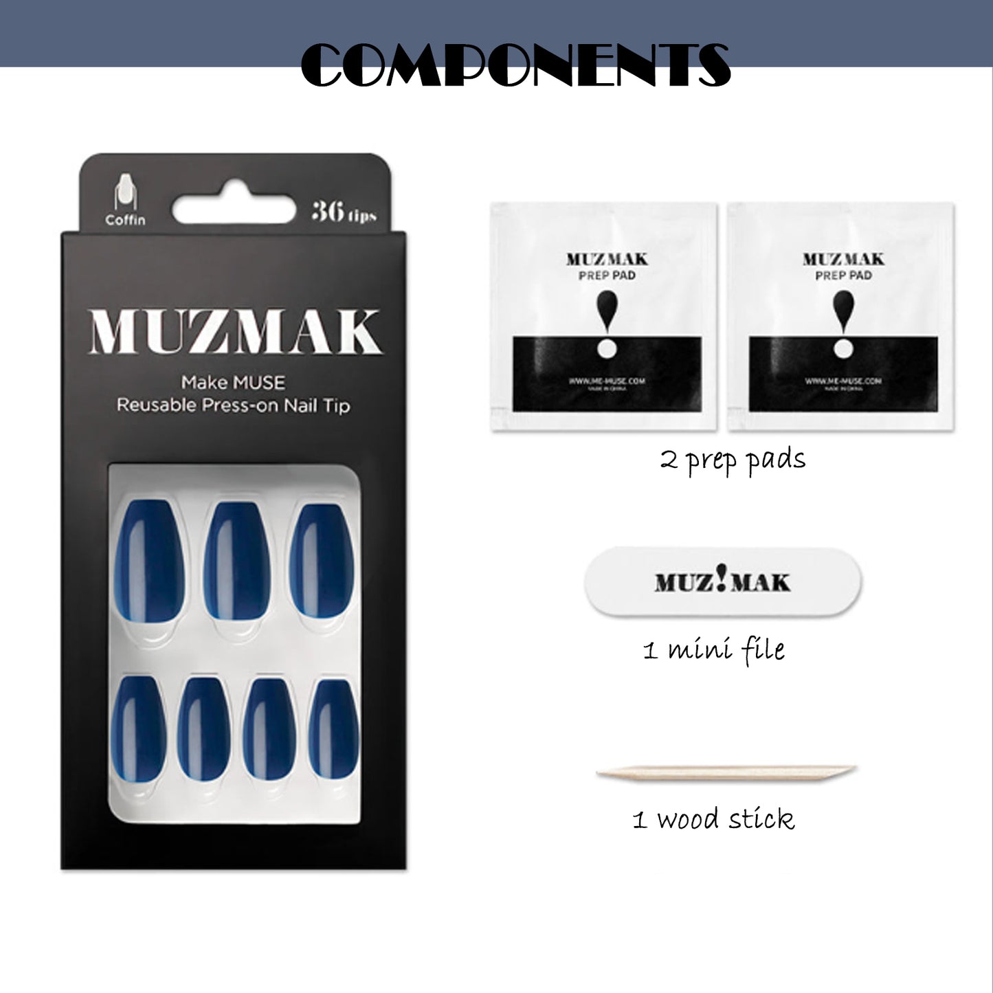 Muzmak (N Modern Navy Nail) 36pcs Nail Art Pattern Sticker Set Semicure Nail