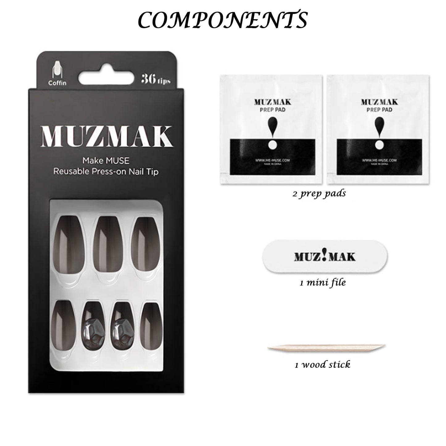 Muzmak ((Coffin) N Stone IceNail) 36pcs Nail Art Pattern Sticker Set Semicure Nail