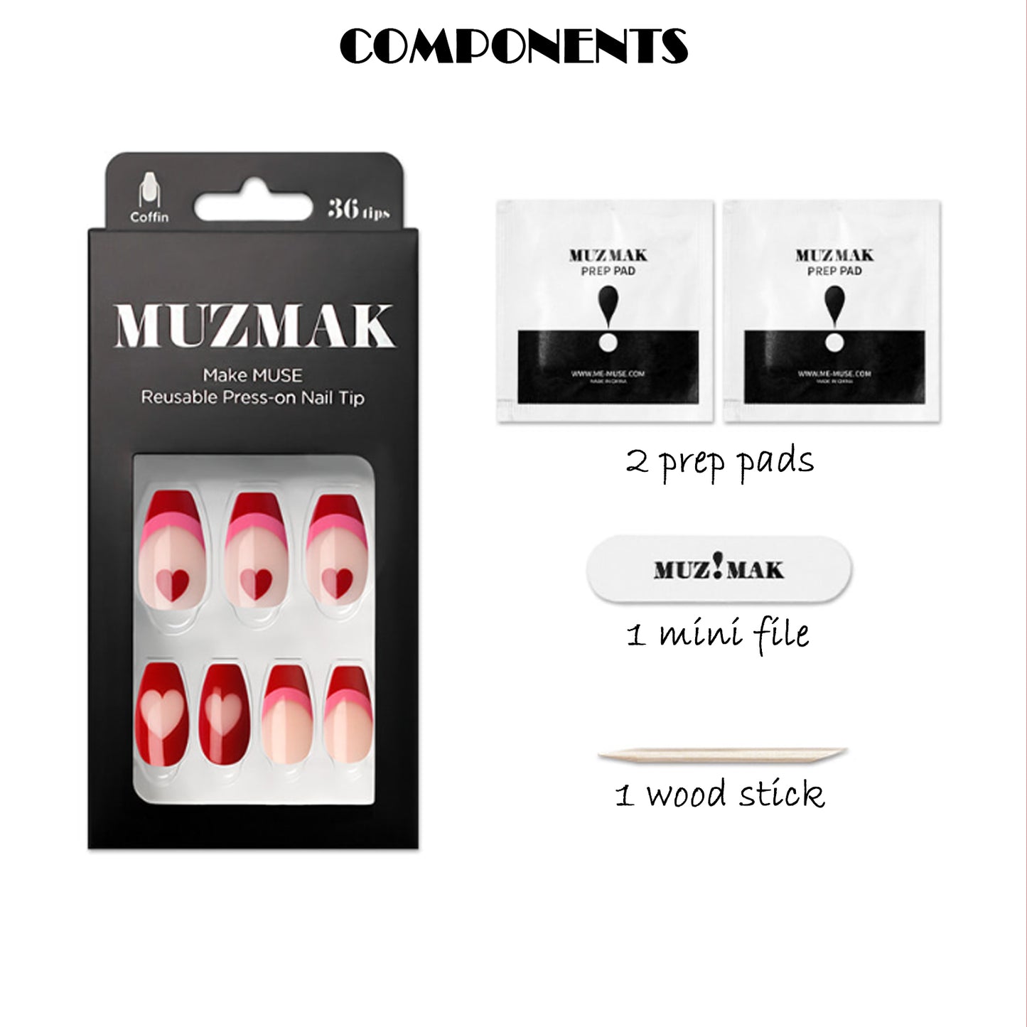 Muzmak (N Red Pop Nail) 36pcs Nail Art Pattern Sticker Set Semicure Nail