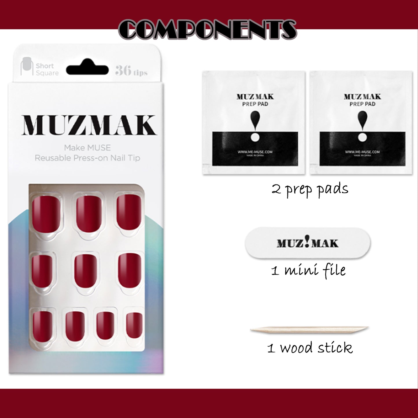 Muzmak (N Best Red Nail) 36pcs Nail Art Pattern Sticker Set Semicure Nail
