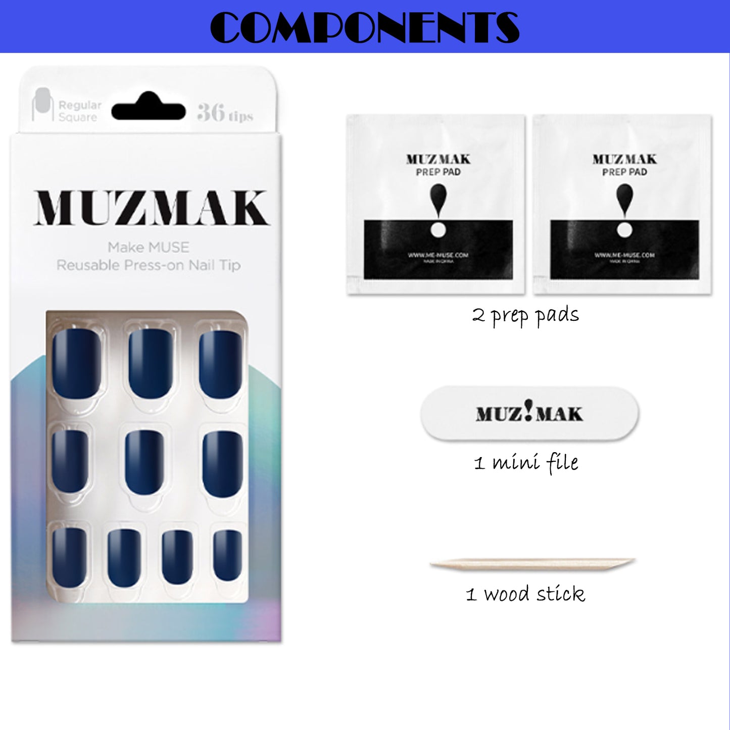 Muzmak (N Classic Navy (Regular Square) Nail) 36pcs Nail Art Pattern Sticker Set Semicure Nail