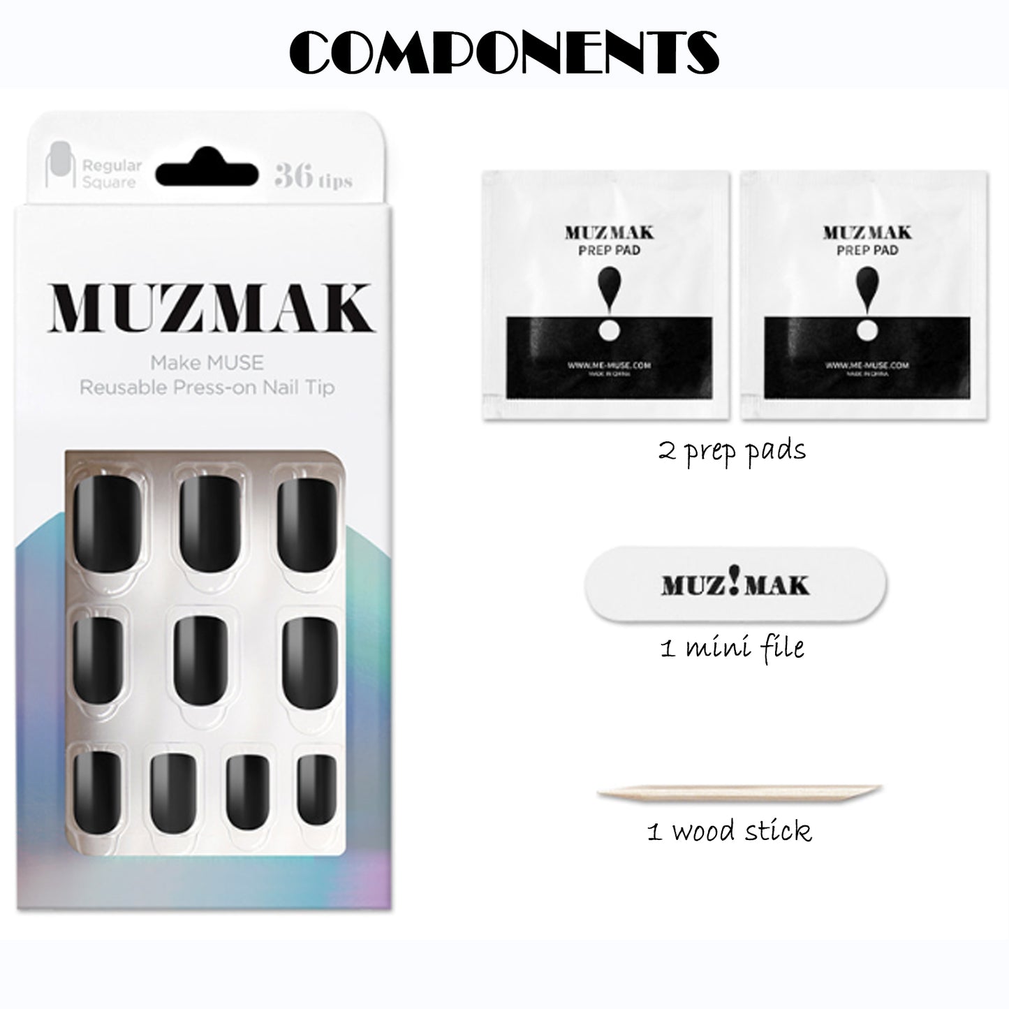 Muzmak (N Jet BLack (Regular Square) Nail) 36pcs Nail Art Pattern