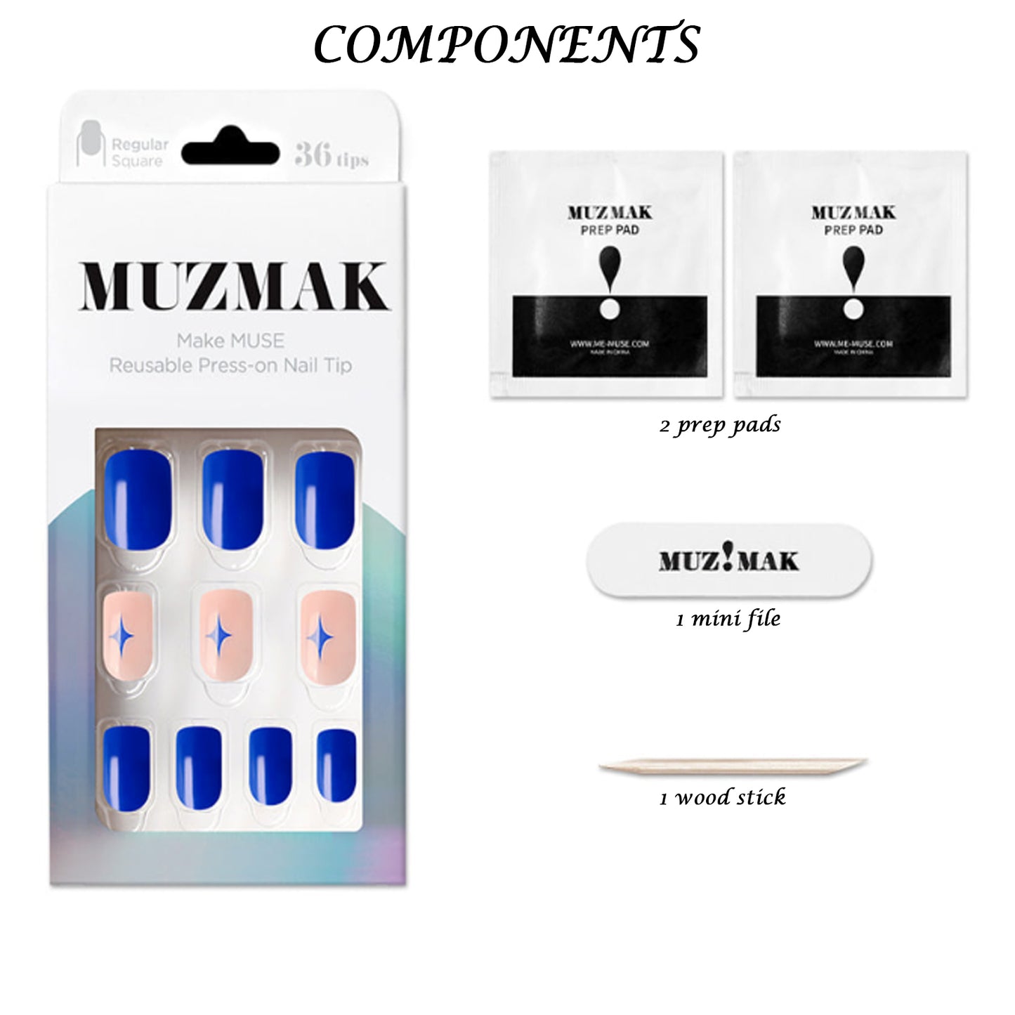 Muzmak ((Regular Square) N Twinkle Twinkle Nail) 36pcs Nail Art Pattern Sticker Set Semicure Nail