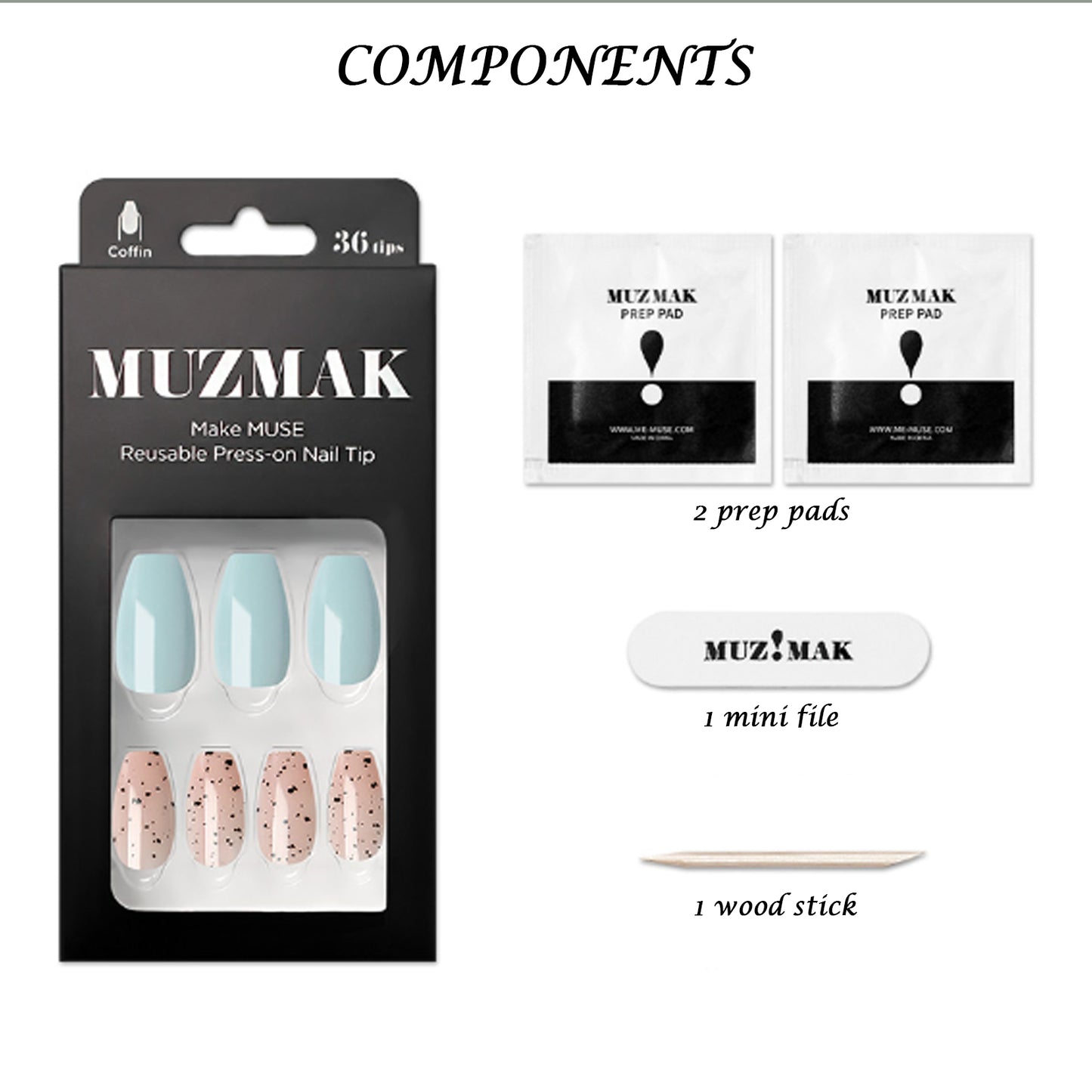 Muzmak (N Sugar Cereal (Coffin) Nail) 36pcs Nail Art Pattern Sticker Set Semicure Nail