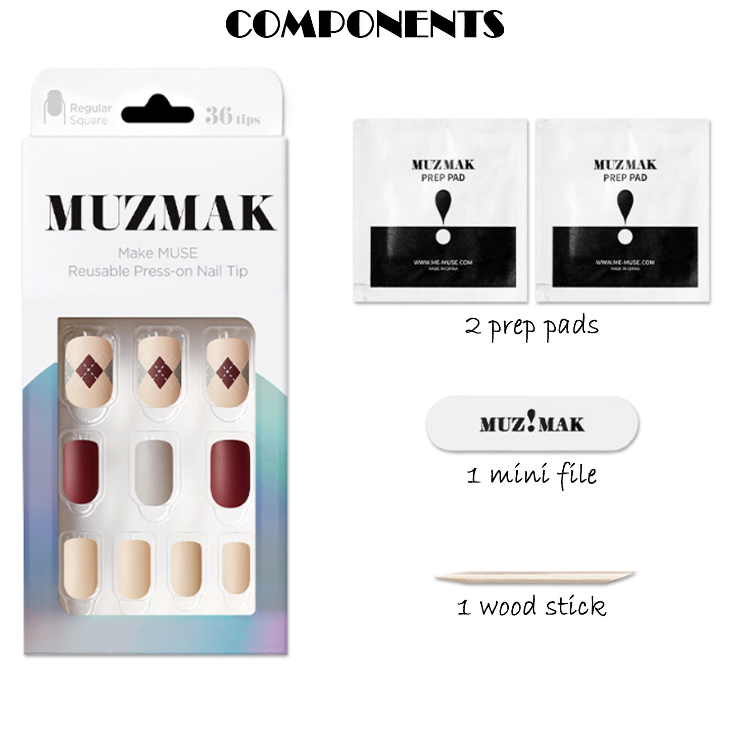 Muzmak ((Regular Square) N Argyle Sweater Nail) 36pcs Nail Art Pattern Sticker Set Semicure Nail