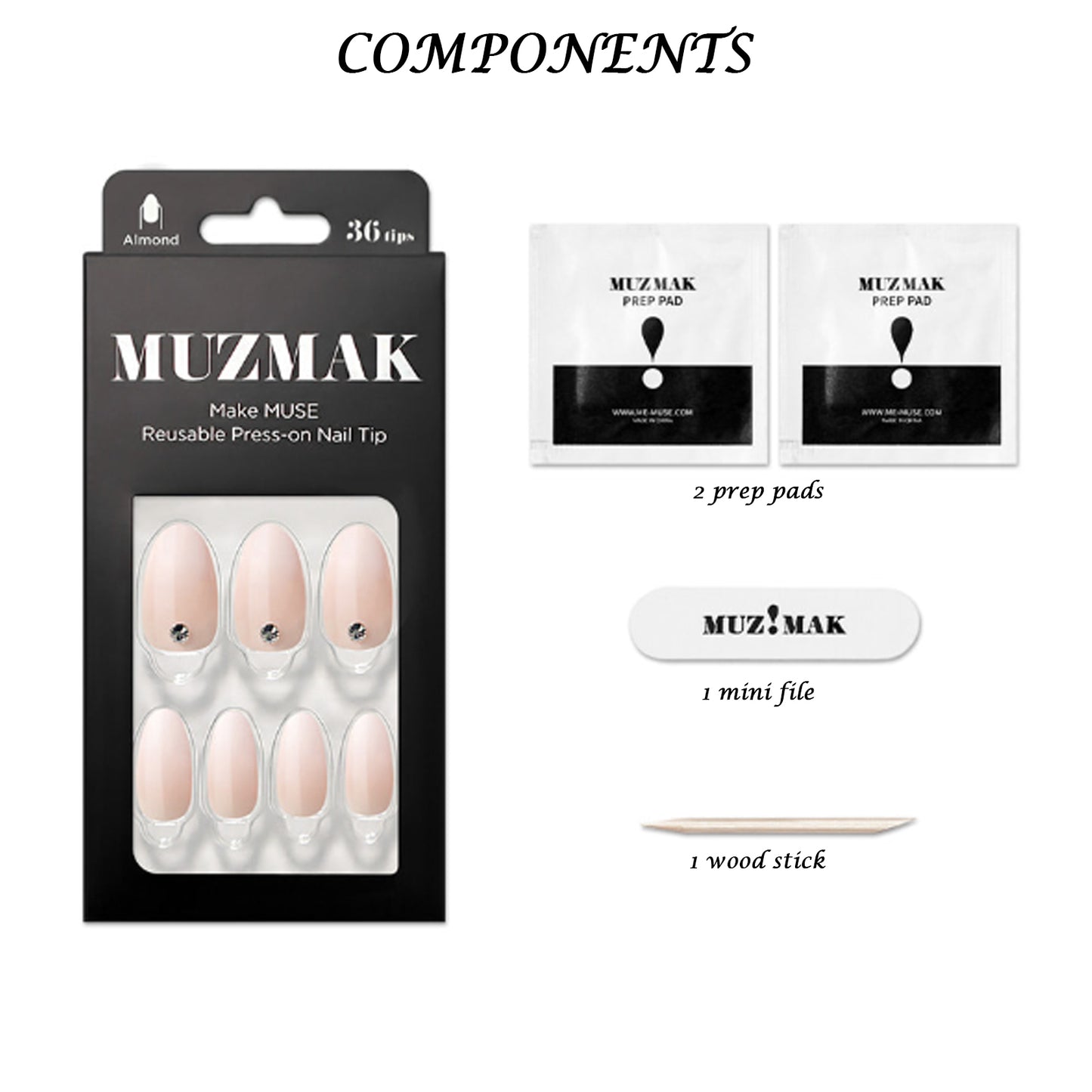 Muzmak (N White Shimmer W (Almond) Nail) 36pcs Nail Art Pattern Sticker Set Semicure Nail