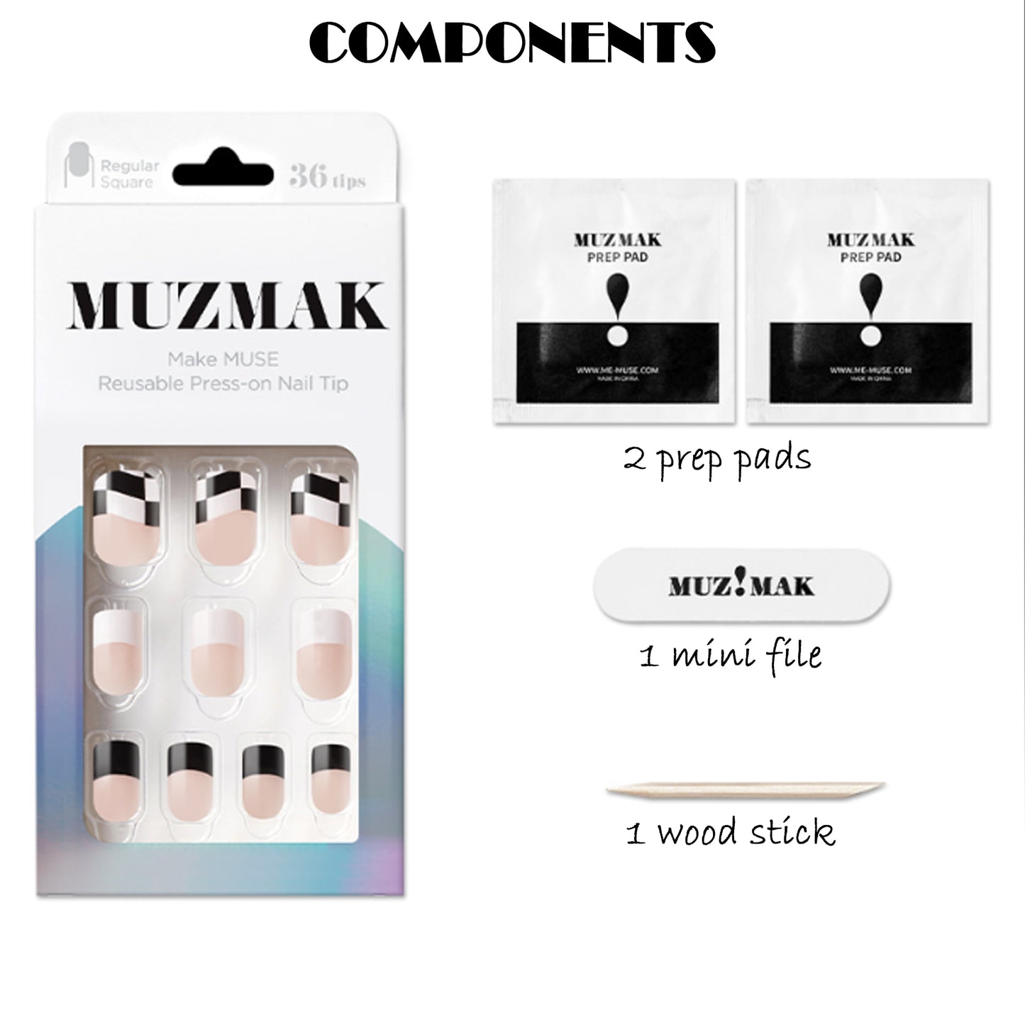 Muzmak (N Checkerborad Wave (Regular Square) Nail) 36pcs Nail Art Pattern