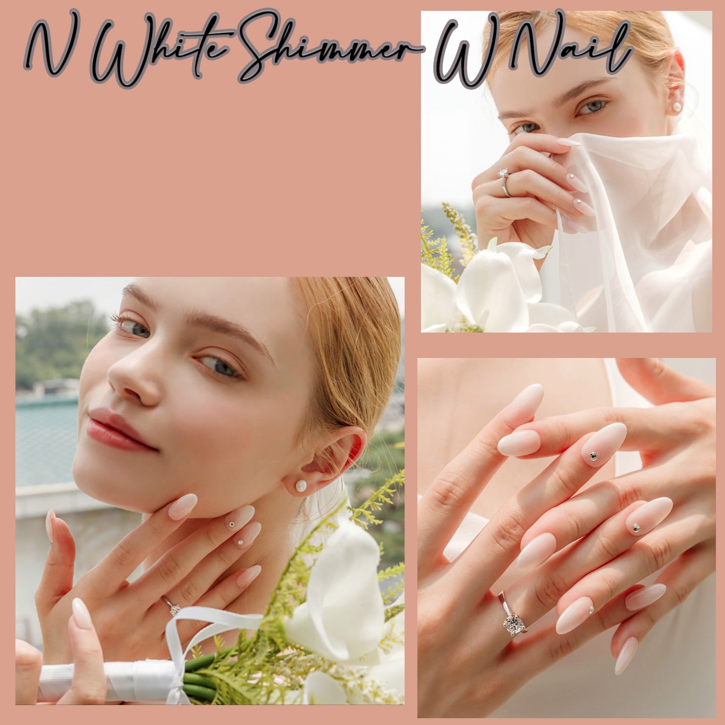 Muzmak (N White Shimmer W (Almond) Nail) 36pcs Nail Art Pattern Sticker Set Semicure Nail