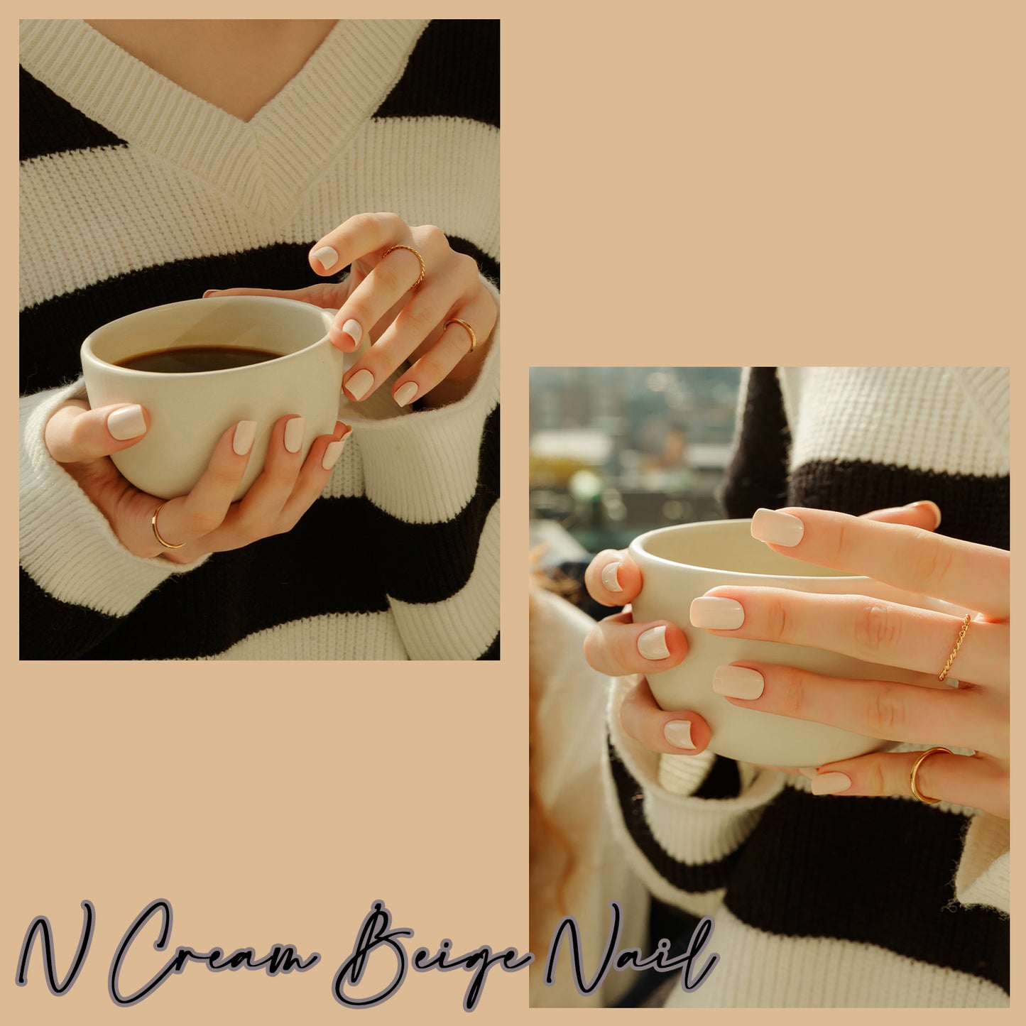 Muzmak (N Cream Beige (Regular Square) Nail) 36pcs Nail Art Pattern Sticker Set Semicure Nail